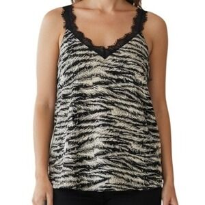 EXPRESS Gorgeous Black & Tan Zebra Print Cami Top Black Lace Trim‎ NWT $48 Small